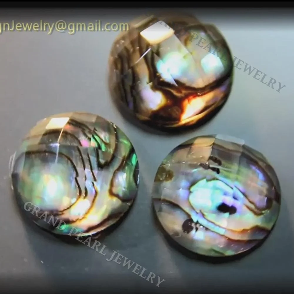 
Doublet Gemstone Cabochon - Paua Shell combined with faceted crystal - 12mm Round 