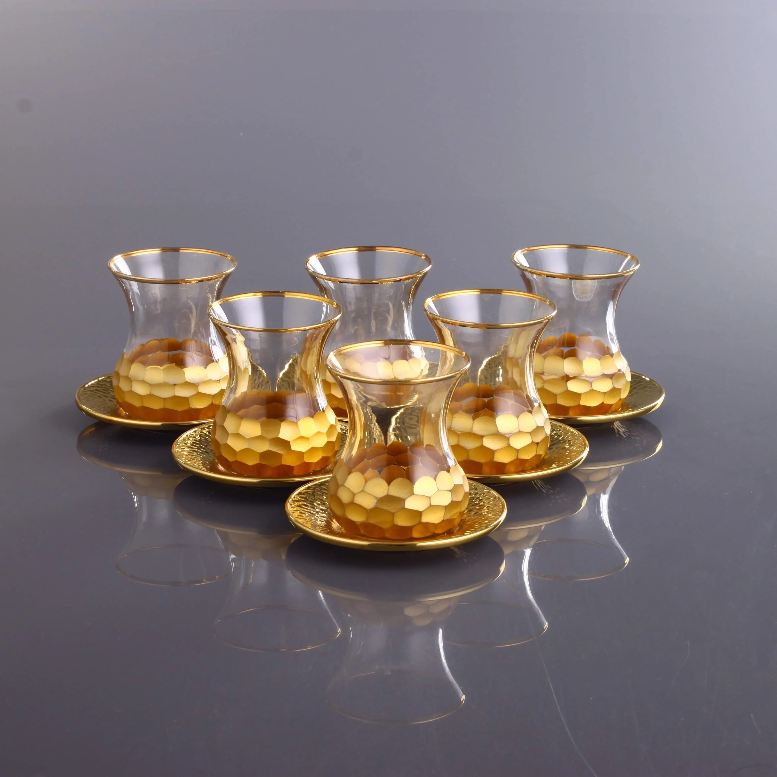 471-063 Tea Set (6 Tea Cups + 6 Saucers), Decor: Petek, Color: Gold