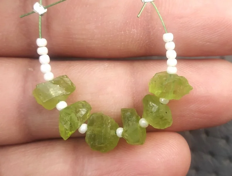 Natural Peridot Gemstone Uneven Shape Center Drilled Rough August Birthstone Jewelry Green Stone Collection Style Cut