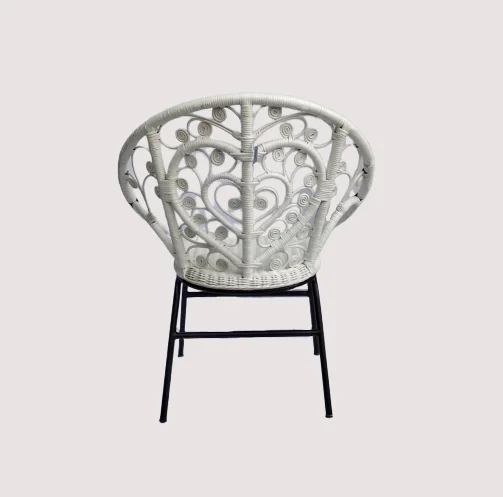 Best Seller Wholesale Natural Rattan Chair Furniture White Color and Leg Metal Powder Coated