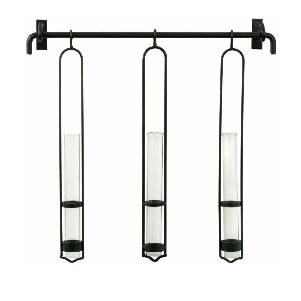 Glass Iron Wall Mounted Hanging Test Tube Vase  3 Bud Holder