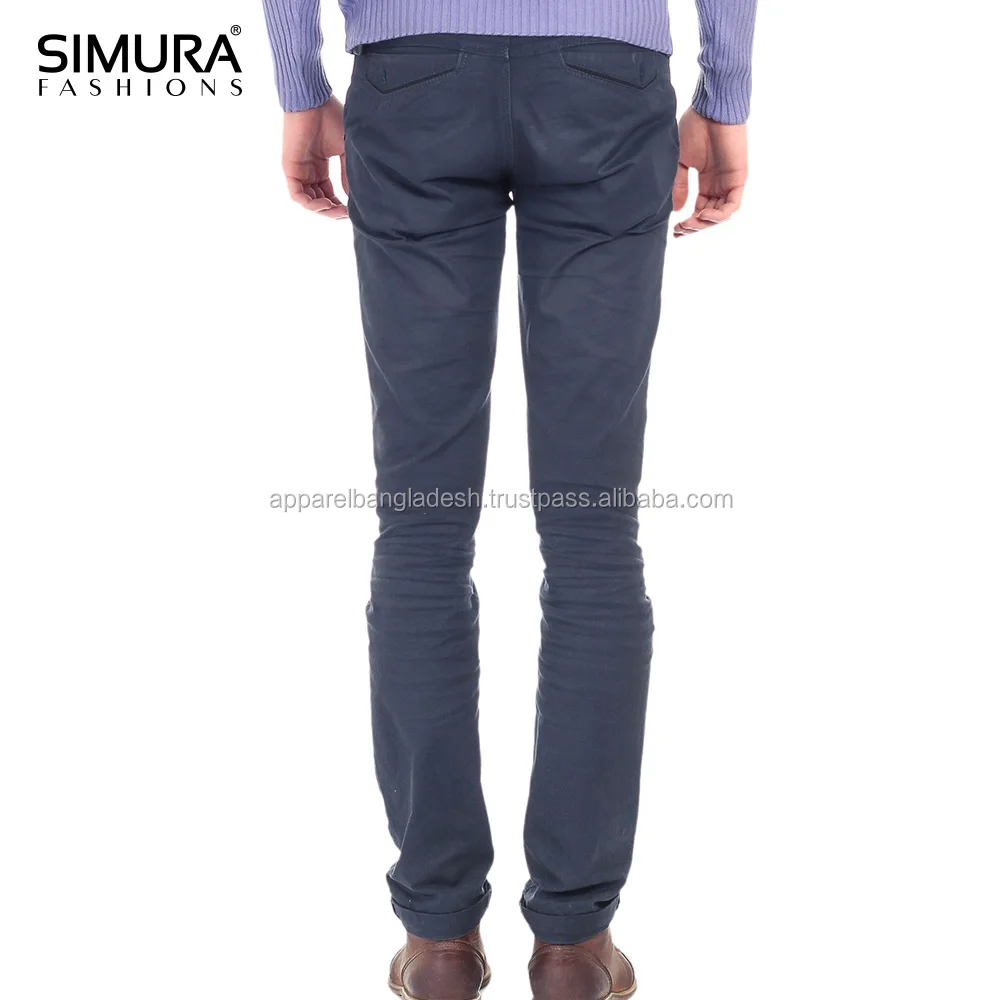 
 Прямые прочные мужские джинсовые брюки из хлопка и спандекса стандартного качества в темно-синюю полоску с саржевым переплетением/габардином  