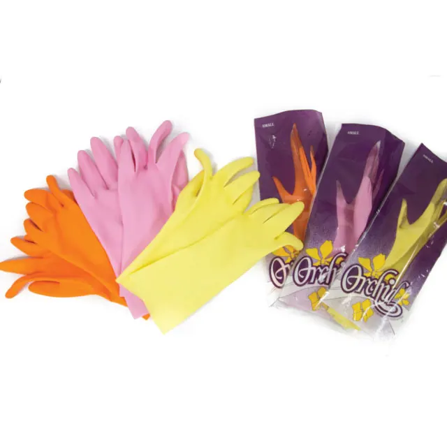 OEM Malaysia yellow colored latex gloves 100% natural latex material 17 mil thick best for general cleaning gardening usage