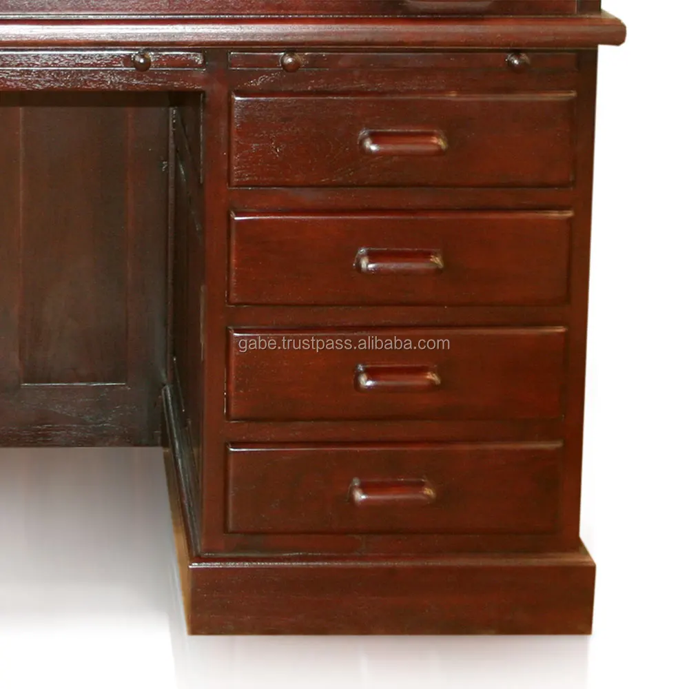 Roll top Computer desk Solid teak Wood Hand Made