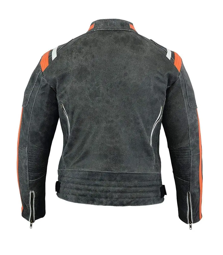 MOTORCYCLE LEATHER JACKET VINTAGE BIKERS STYLE BLACK/ORANGE Motorcycle Jacket FOR leather Riding