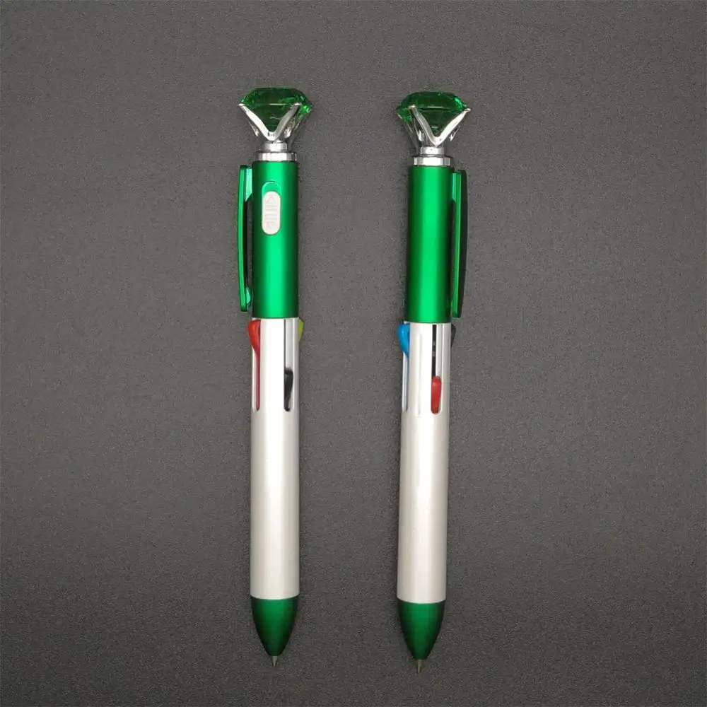 Plastic Promotional 4-color click action diamond ballpen with LED light with bling stone