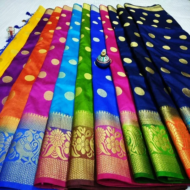 100% Pure Raw Silk Sari / Indian Kanjivara style Raw silk sarees manufacturer