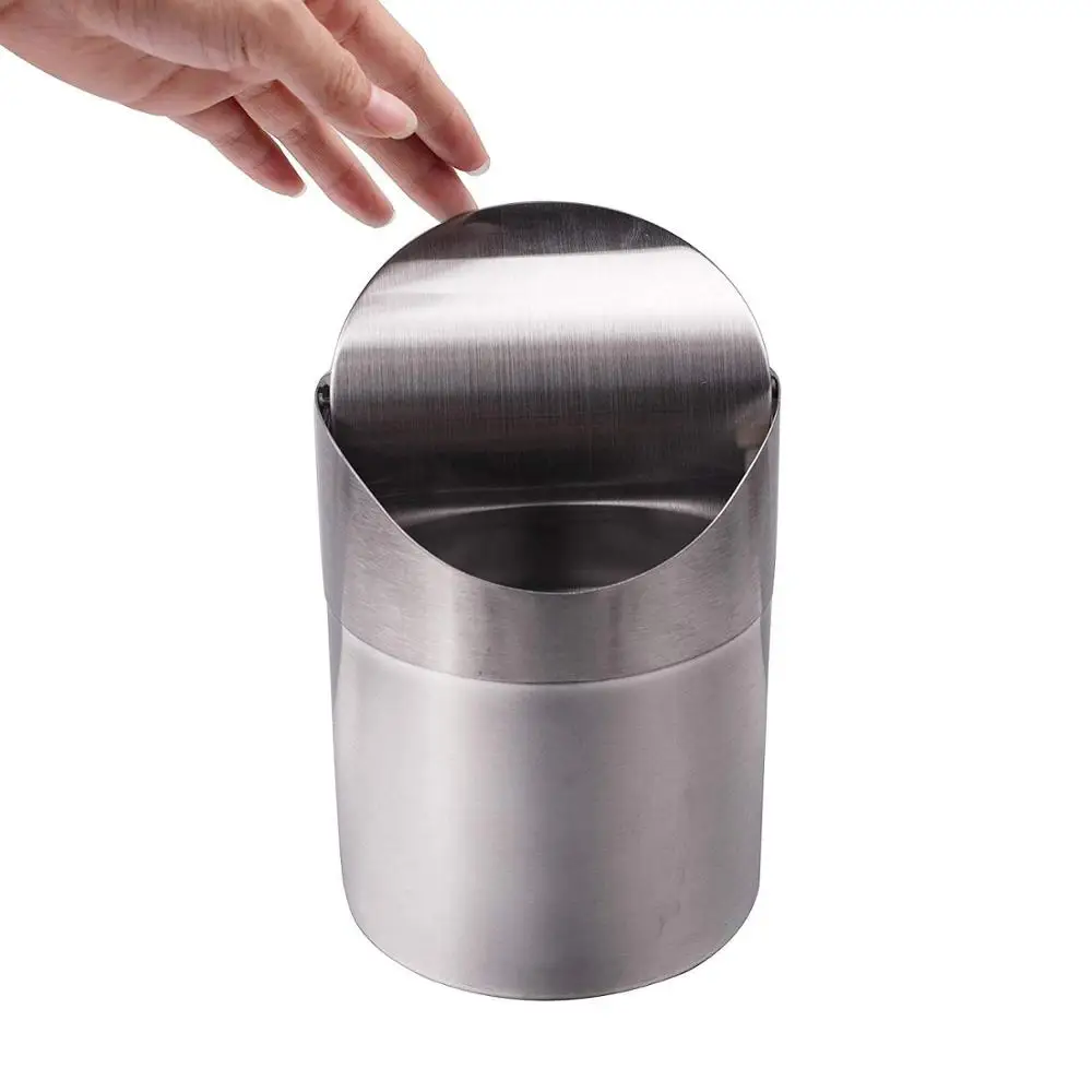 2019 Recycle Small Stainless Steel Creative Trash Can 1.5L  With Swing Lid for Office Bathroom Kitchen Waste Basket
