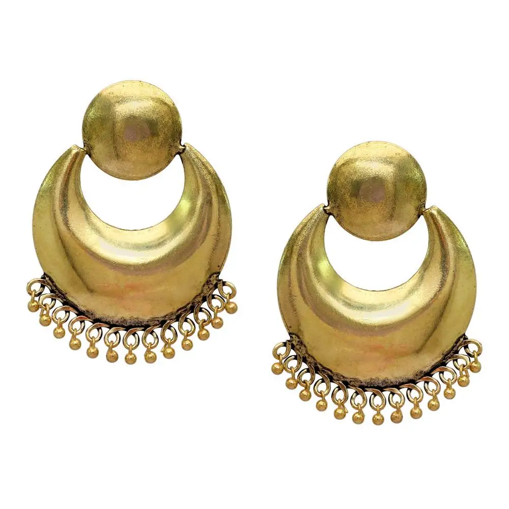 Gold Plated Glass Stone Brass Gold Color Oxidized Drop Earrings