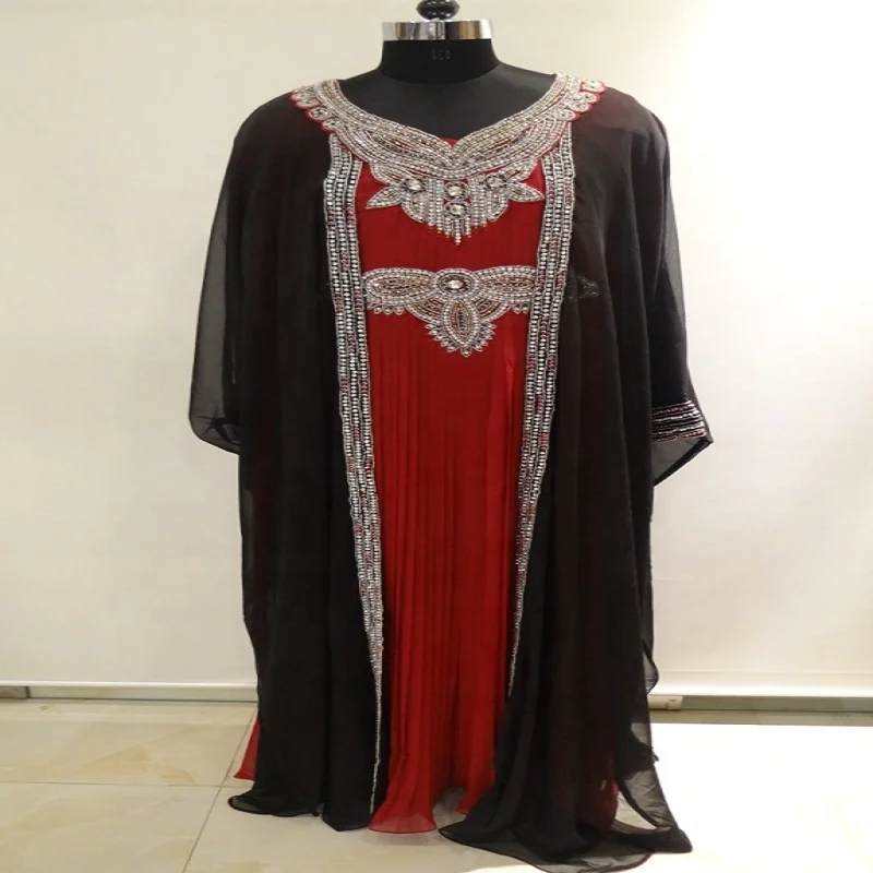 Islamic moroccan velvet embroidery full length muslim kaftan