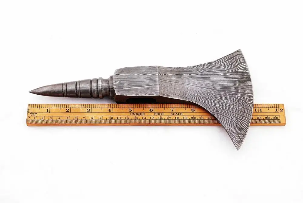HAND FORGED DAMASCUS STEEL FUNCTIONAL TOMAHAWK AXE CAMPING OUTDOOR HUNTING AXE HEAD
