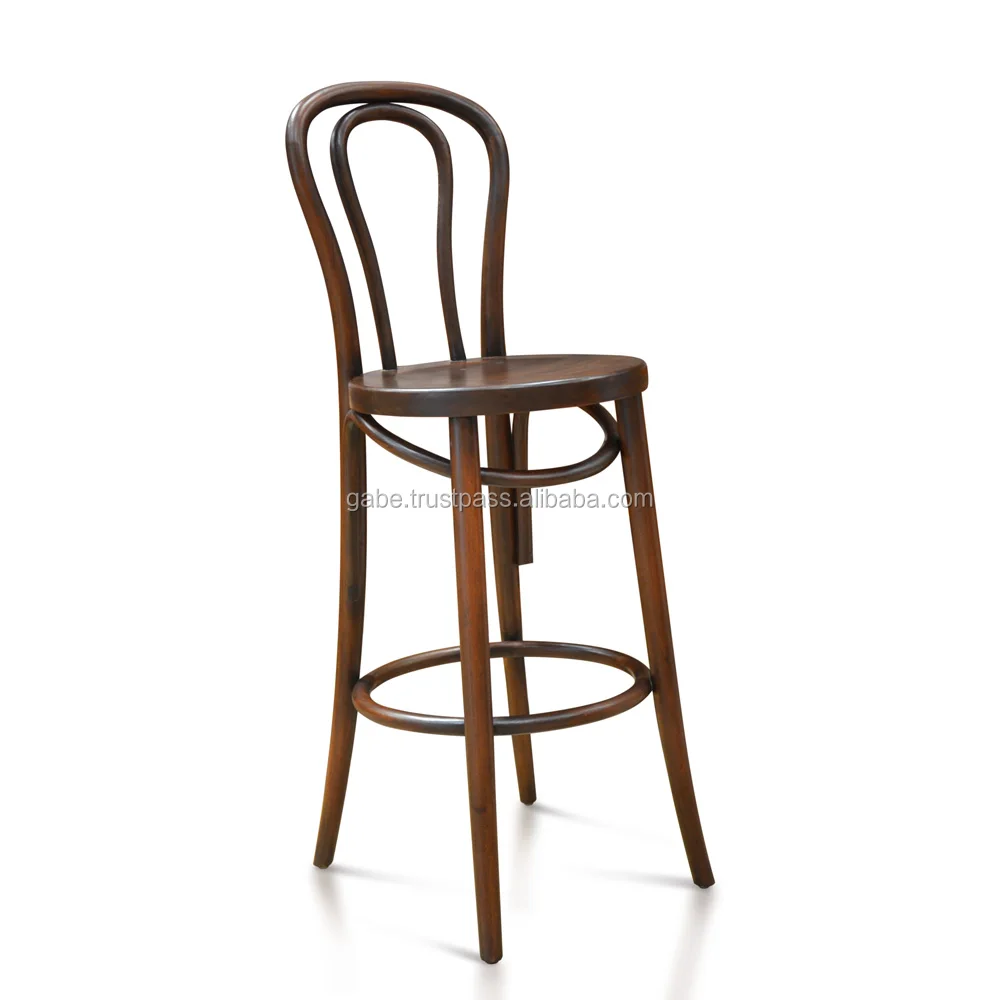 Antique-Style Solid Wood Mahogany Brown Bentwood Chair Bar Stools Furniture