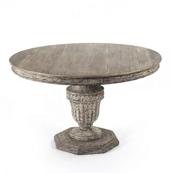 Reclaimed wooden carved round dining table