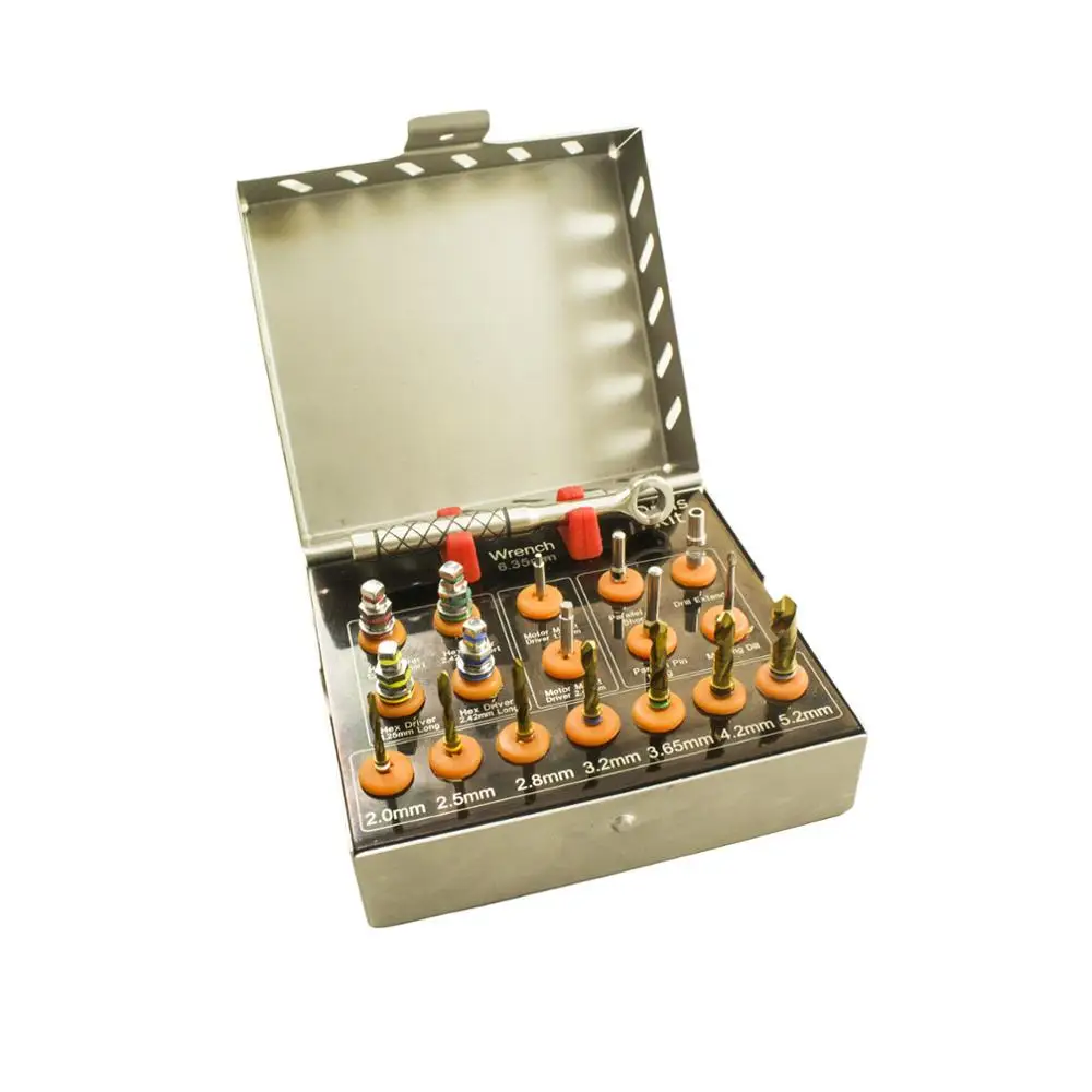 Dental Implant Bone Compact Surgical Drills Kit With Ratchet Wrench Hex Drivers Parallel Pins Motor Mount Kits CE