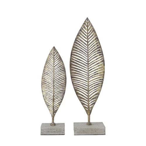 Metal Leaf on Wood Base Sculpture