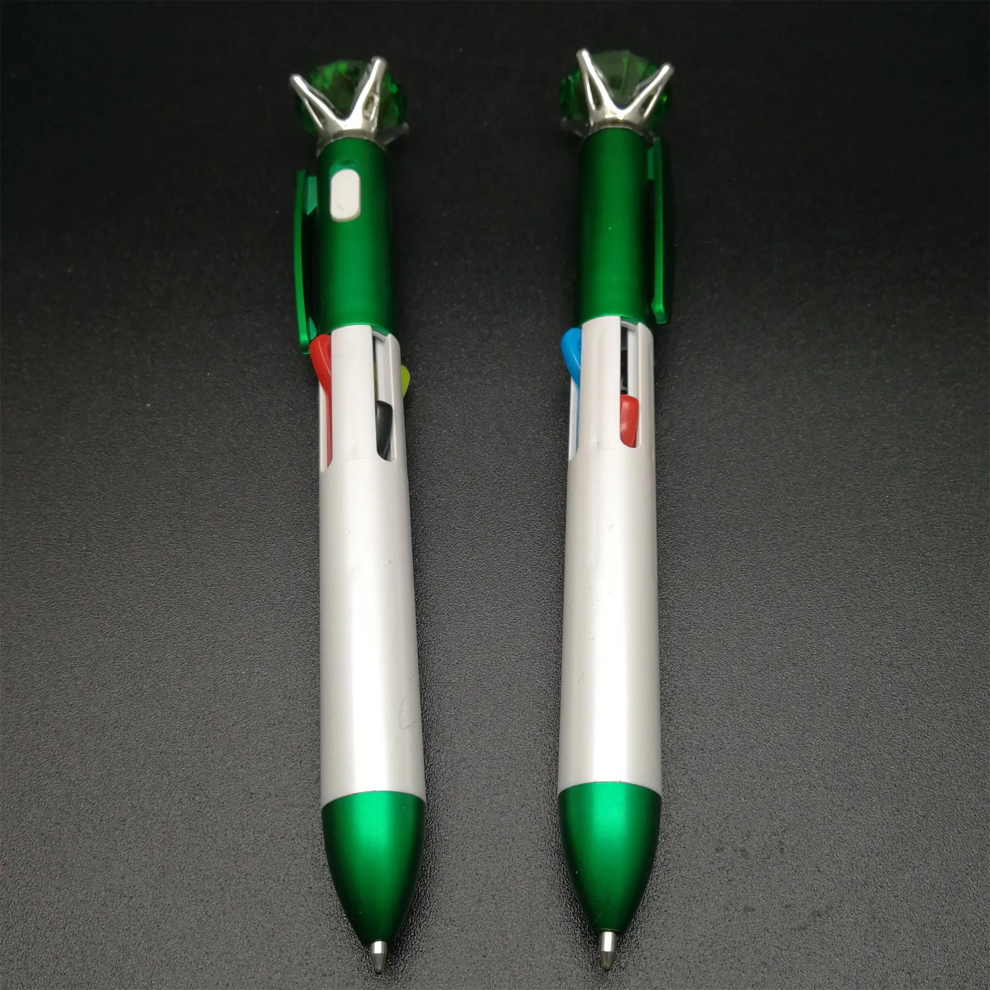 Plastic Promotional 4-color click action diamond ballpen with LED light with bling stone