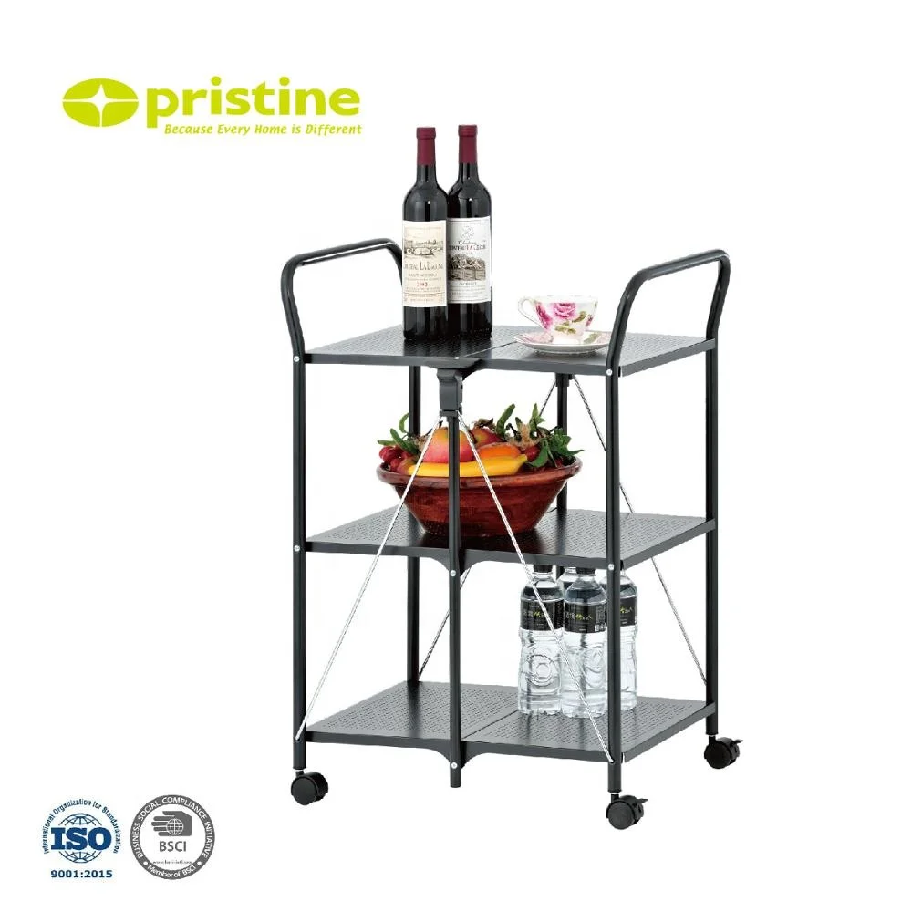 Taiwan Manufacturer Home Kitchen Furniture Round Tube Folding Trolley Kitchen Cart