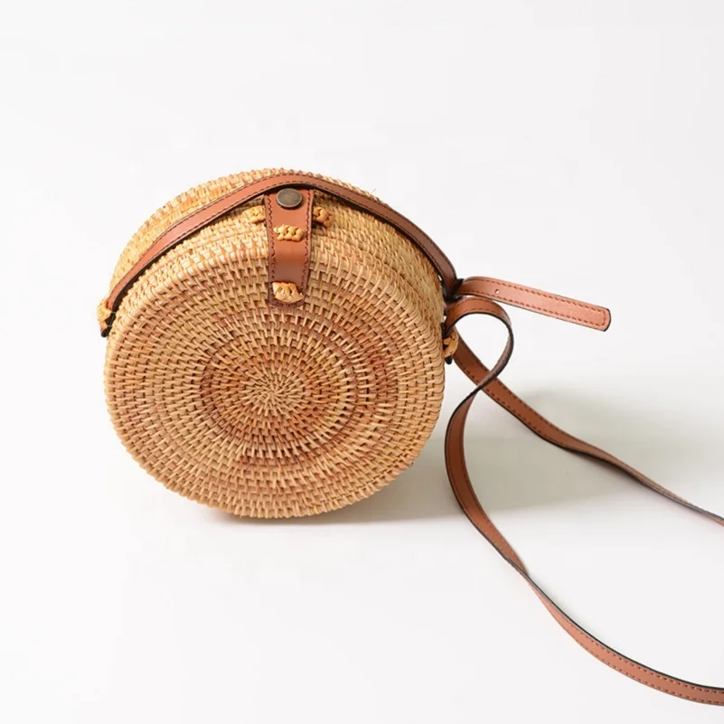 Wholesale fashion square mini bucket straw bag Indonesia Bali beach woven rattan handbag