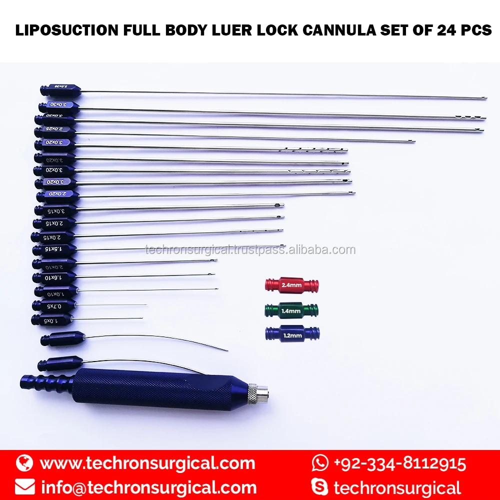 Liposuction Full Body Luer Lock Cannulas Set with Power Handle Tubling/Suction Connector