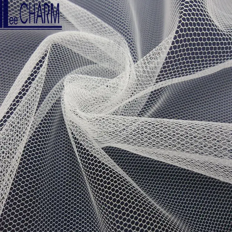 LCY864 Taiwan 100 Polyester 30D Hexagon Soft White Tulle Net Fabric