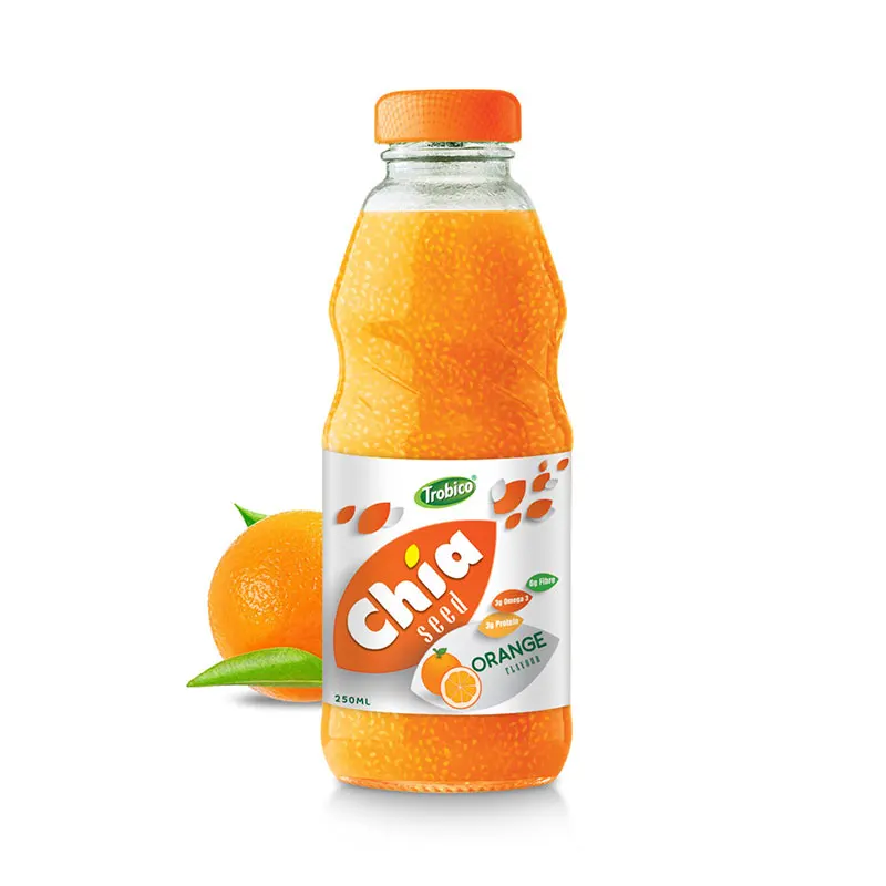 Good for Health 250ml Glass Bottle Chia Seed Orange Flavor Manufacturer OEM/ ODM Healthy Drink Fruit Product
