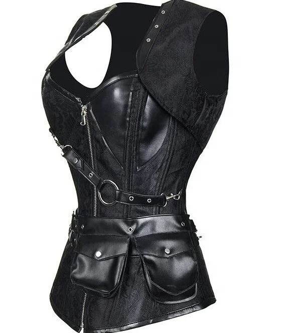 Новинка | 2019 | Пара | Панк | Полный бюст/Кожа | Ремни | Корсет | Бюстье/спереди | Молния | Карман | Стиль
