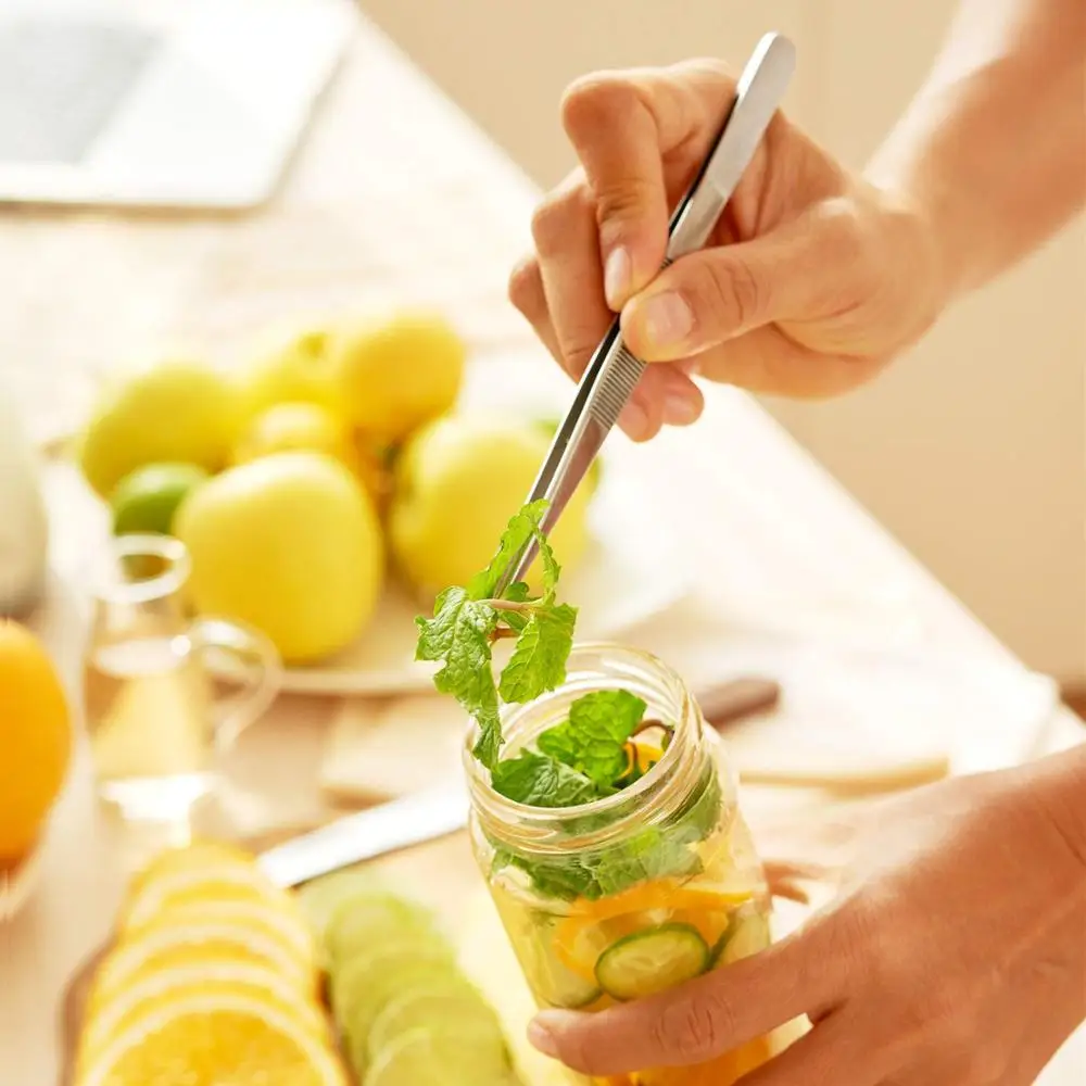 Culinary Tweezer 8 Inches Stainless Steel Precision Tongs with Offset Fine Tip