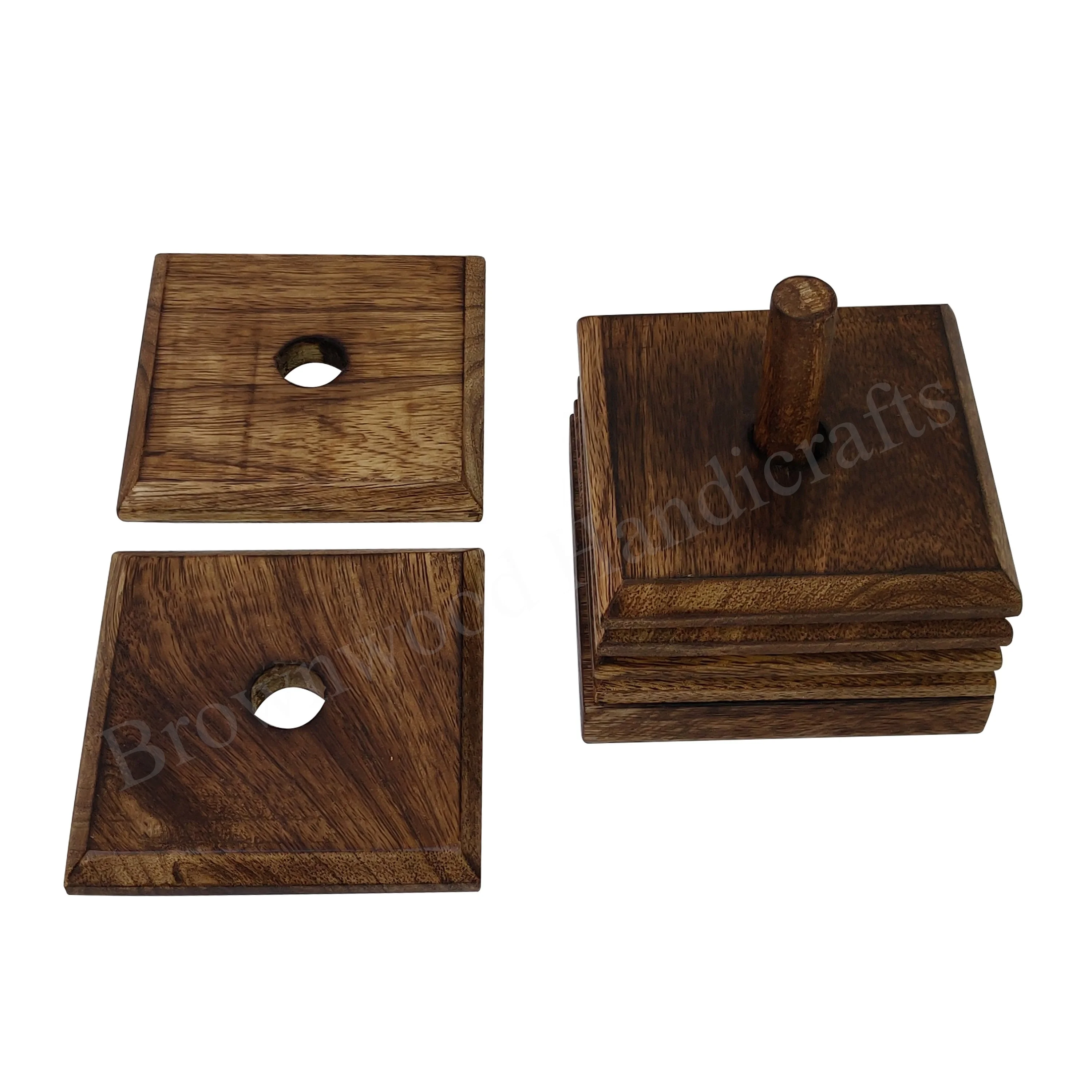 Customized Wooden Handmade Artistic Rectangular Coaster with Stand for Wholesale Buyers ar Factory Price in Low MOQ