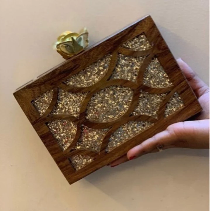 Wooden Embroidery Handmade Clutch Bag Hand bags Handmade Stylish Reactangular Mango Wood