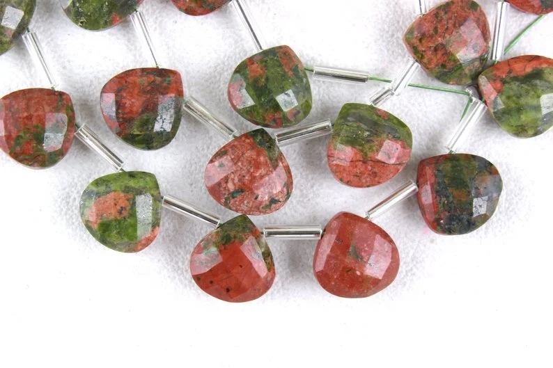 Wonderful Collection Beautiful 1 Strand Faceted Heart Shape Briolette Beads Natural Unakite Jasper Gemstone