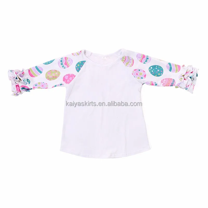 Детская Бутик Одежда Оптовая Мода печати Топы корректирующие пасхальное яйцо реглан рябить рубашка для обувь девочек