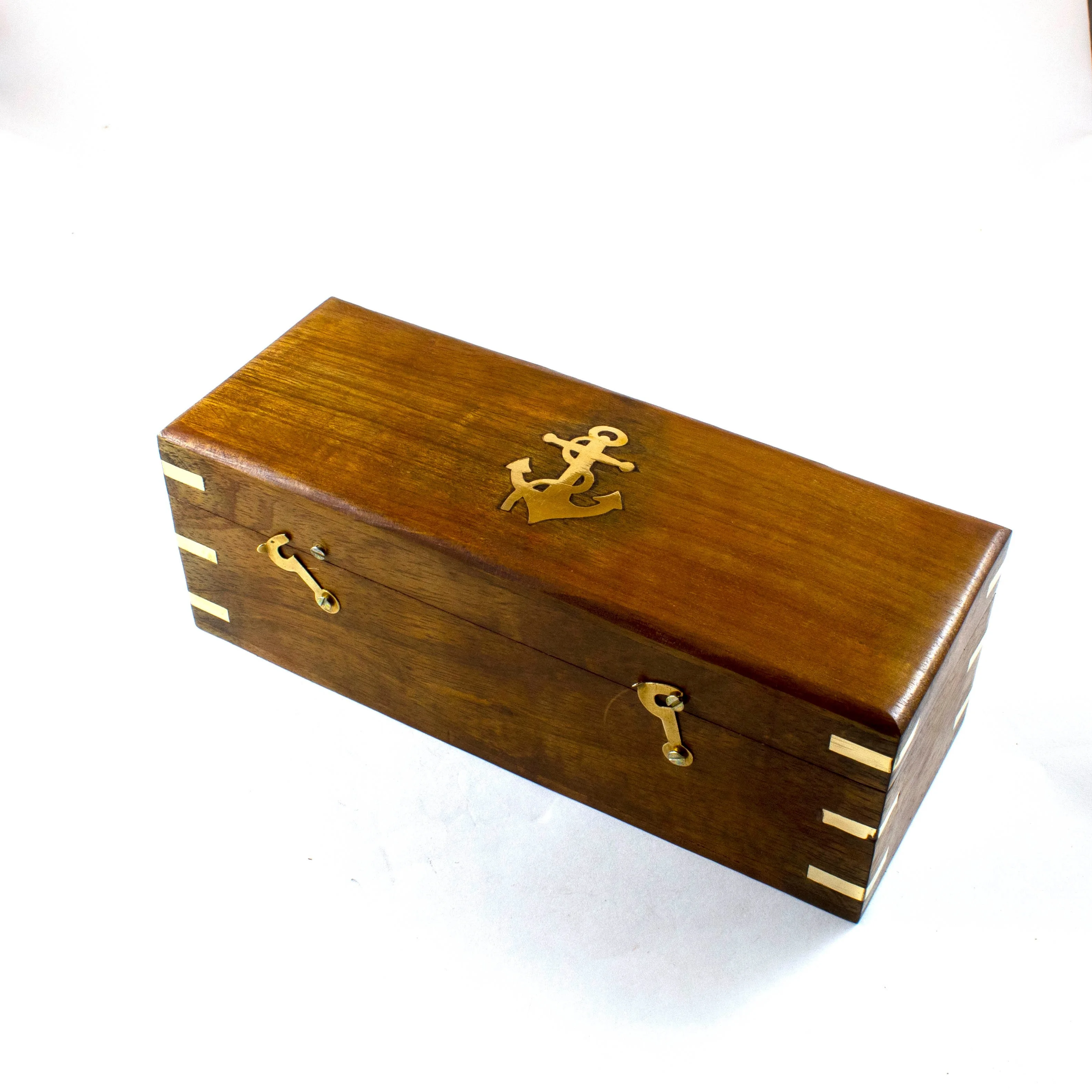 brass antique style classic decor monocular nautical telescope wooden box leather