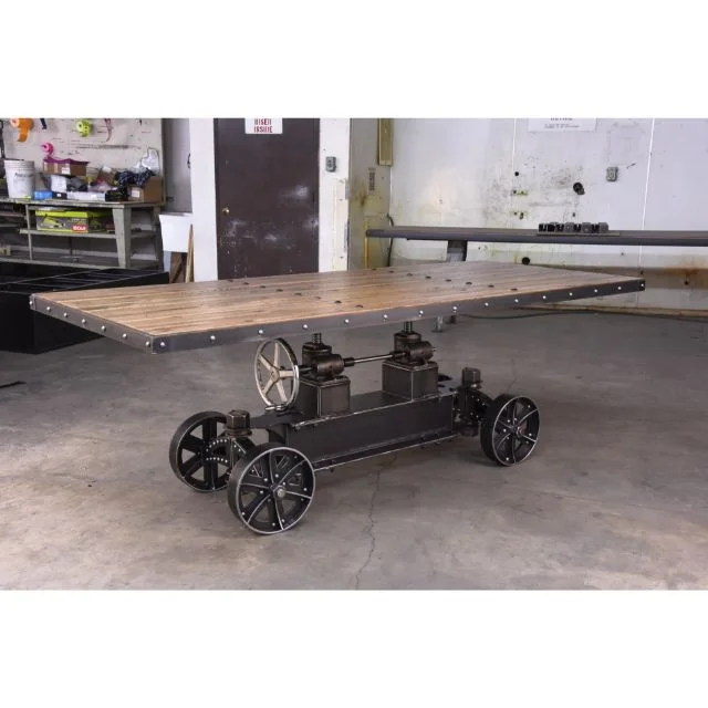 
 Новый промышленный кренк, уникальный дизайн, длинный регулируемый механизм, обеденный стол, деревянный верх с колесиком  