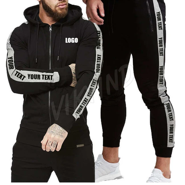 2022 Customized Men Sweat Suit side strips Jogging Sports mens jogging suits wholesale unisex Tracksuit puff printing