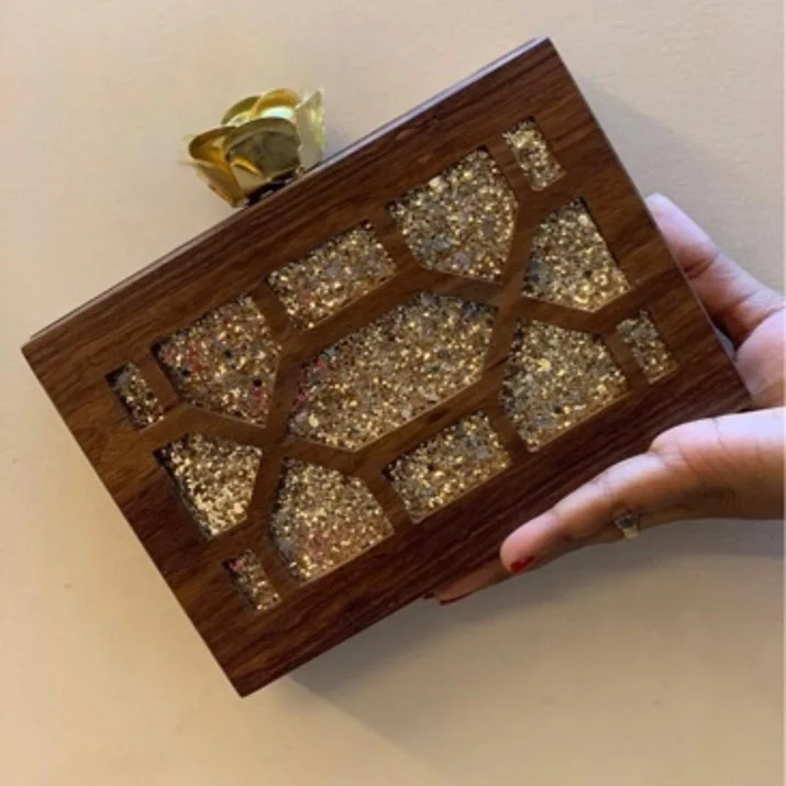 Wooden Embroidery Handmade Clutch Bag Hand bags Handmade Stylish Reactangular Mango Wood