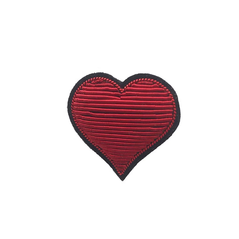 SWEET HEART Hand embroidery brooch bullion wire hand knitten goldwork jacket pocket embroidered embroidered badges patches