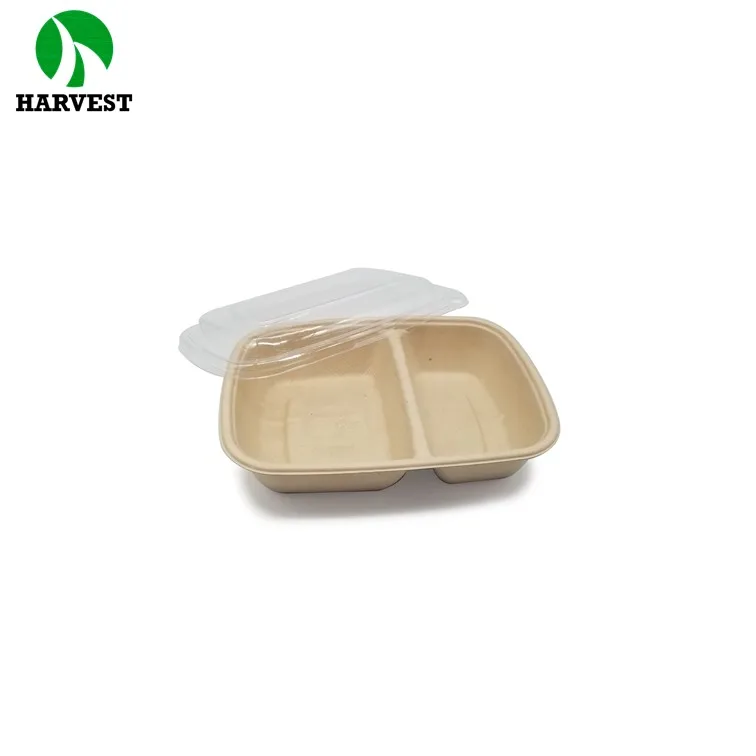 2 compartments food packaging sugarcane bagasse pulp box