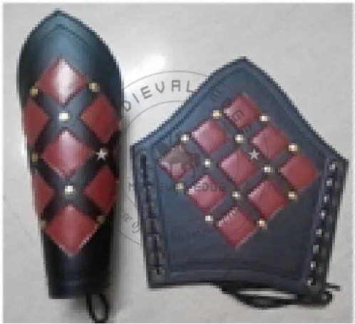 
Medieval Black and Red Archers Leather Arm Guard Medieval Leather Vambrace for sale 