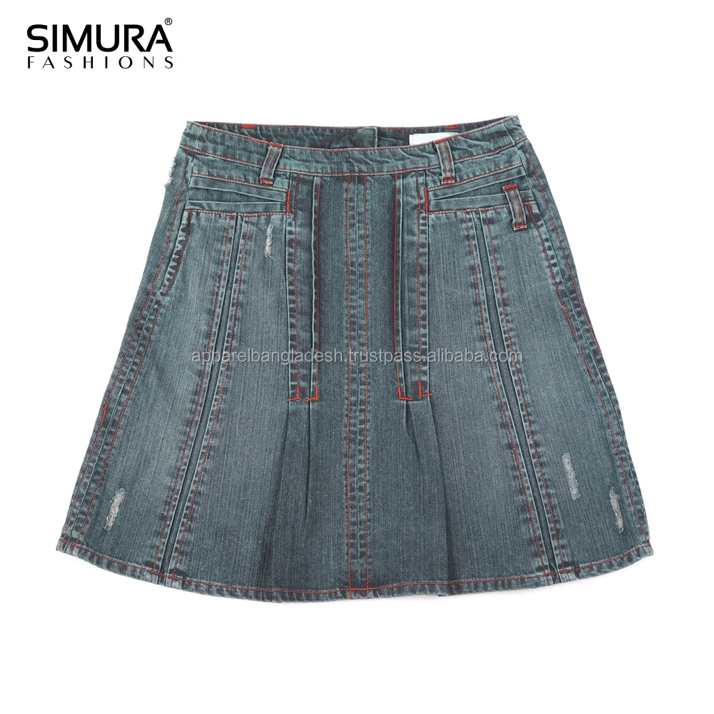 
Cotton Knitted Fabric High Waist Distressed Wash Ripped Mini Skirts 