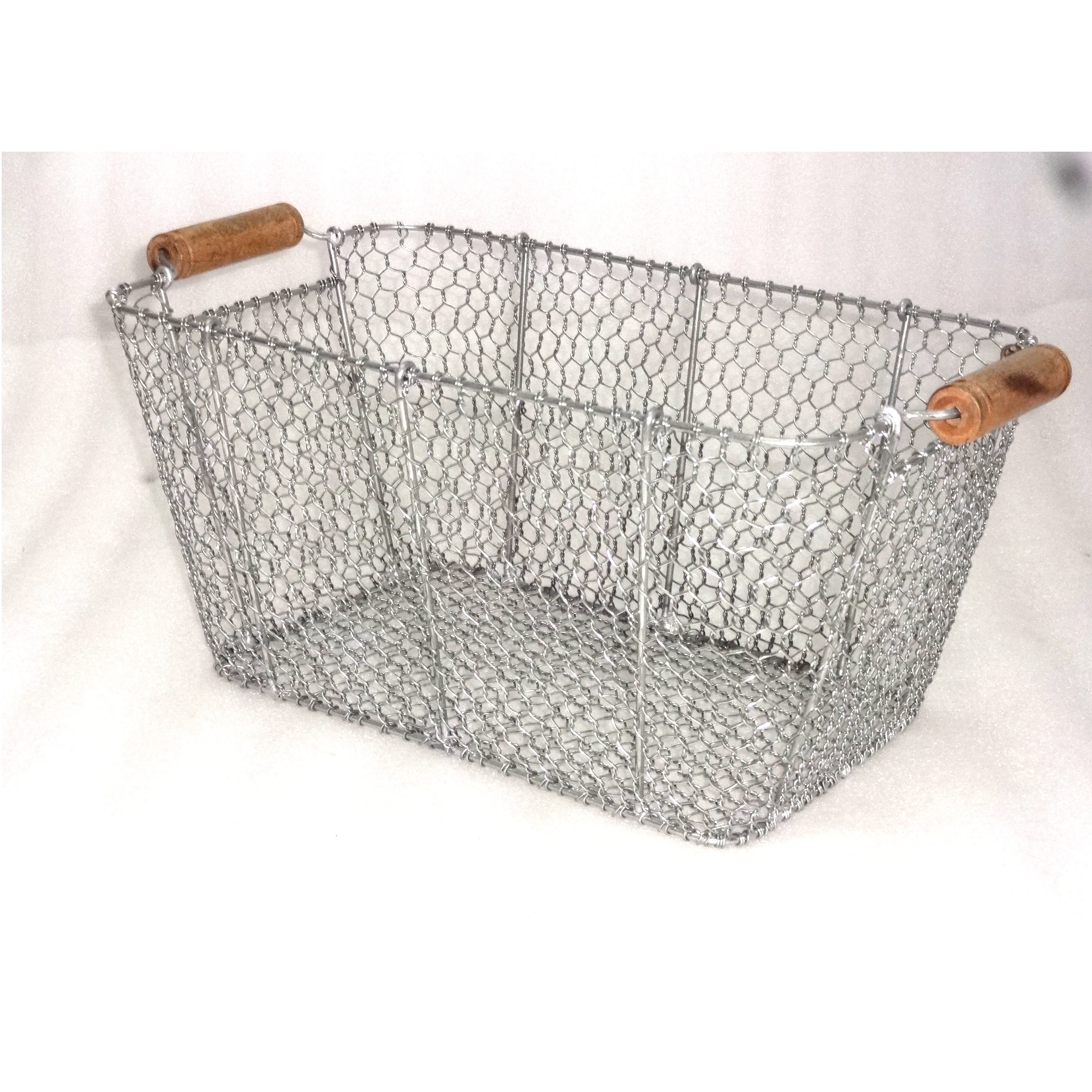 Iron wire rectangle Fruit Storage Basket with wood handle