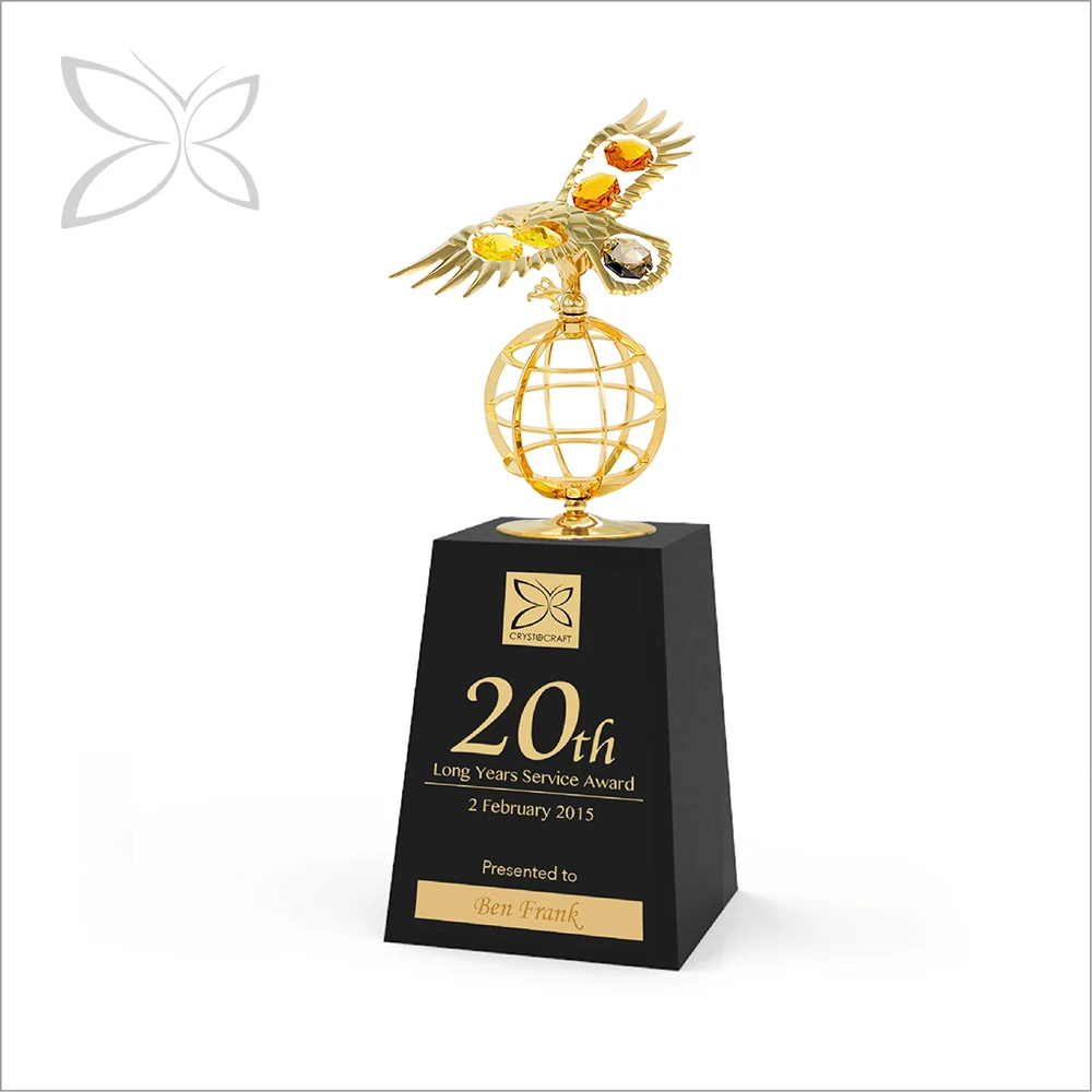 
Crystocraft Personalised Deluxe Gold Plated Eagle Decorated with Brilliant Cut Crystals Award Trophy 