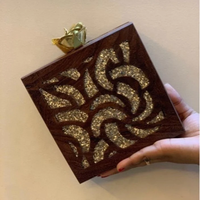Wooden Embroidery Handmade Clutch Bag Hand bags Handmade Stylish Reactangular Mango Wood