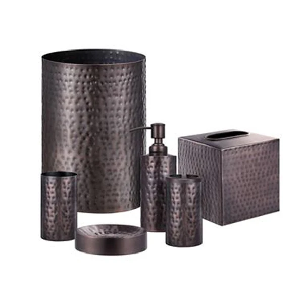 Antique Copper Hammered Six-Piece Bathroom Accessory Set Stainless Steel Metal Seven-Piece Set for Bath Use