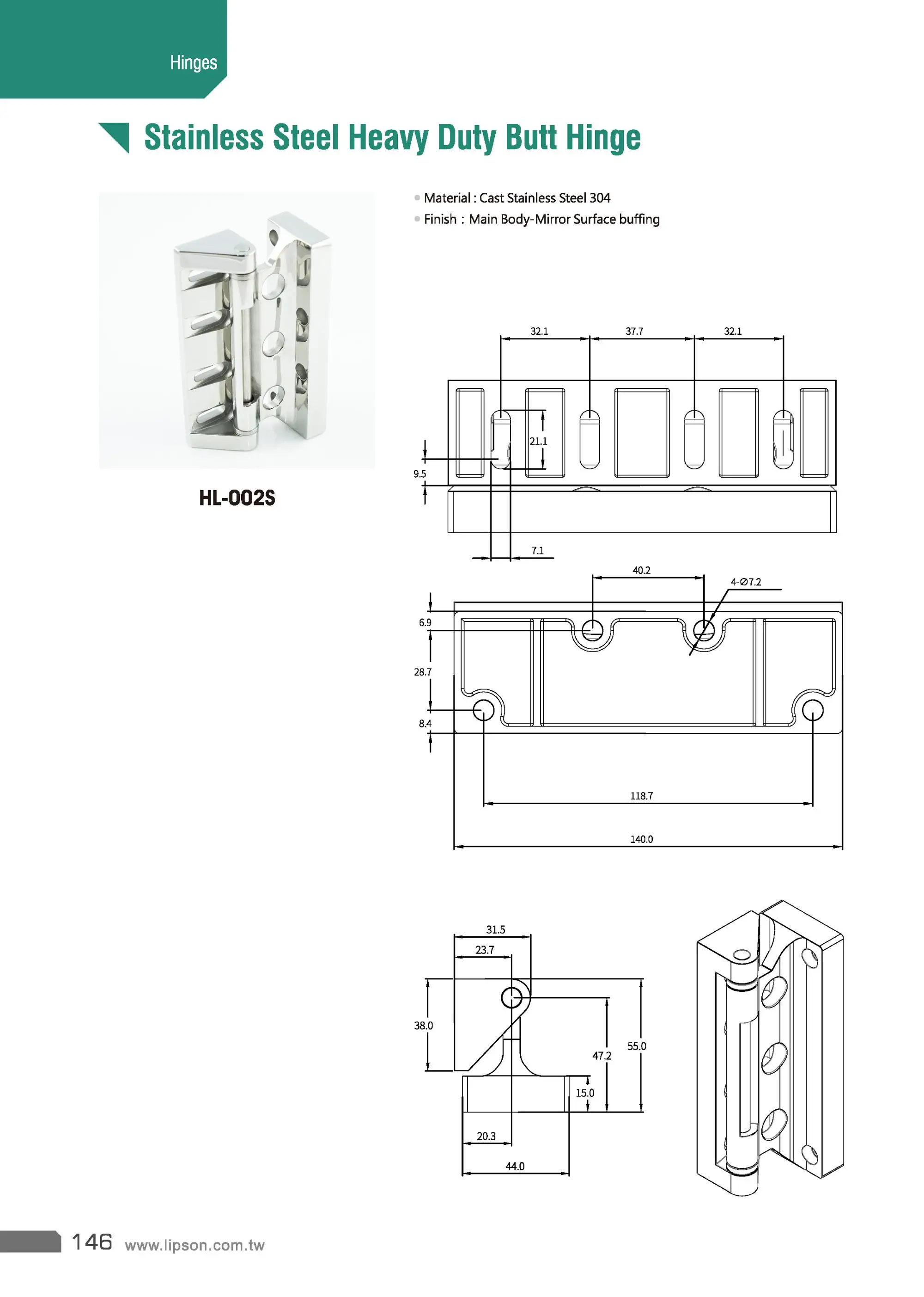 HL-002S SS Industrial Heavy Duty Butt Door hinge for heavy doors