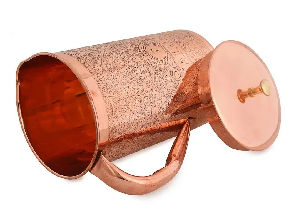 Best Quality Embossed 50 Oz Drink Ware with Brass Knob Copper Water Jug