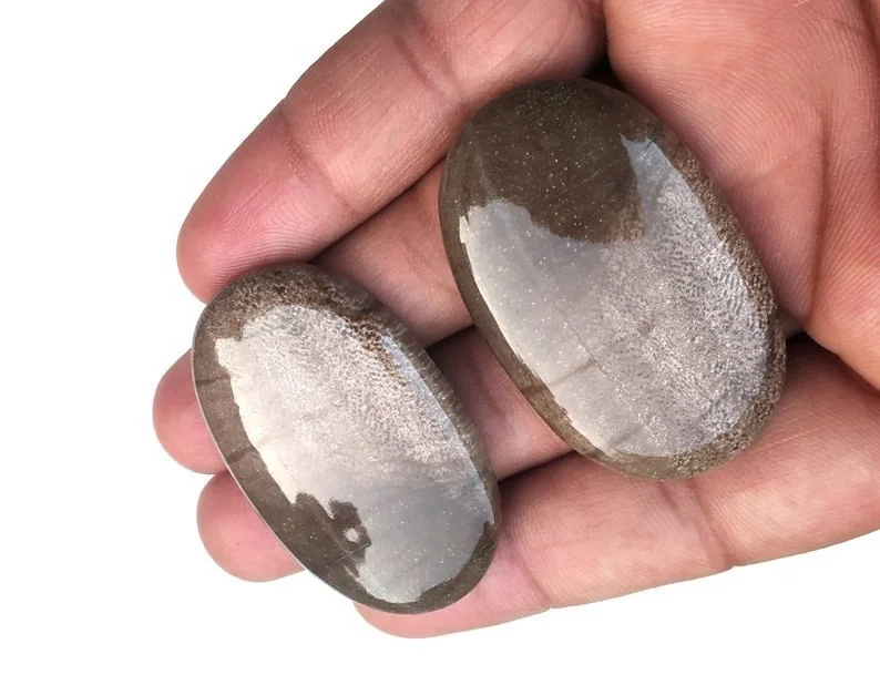 Good Quality 2 Pieces Natural Wood Jasper Loose Gemstone Smooth Oval Shape Brown Cabochons Making Jewelry