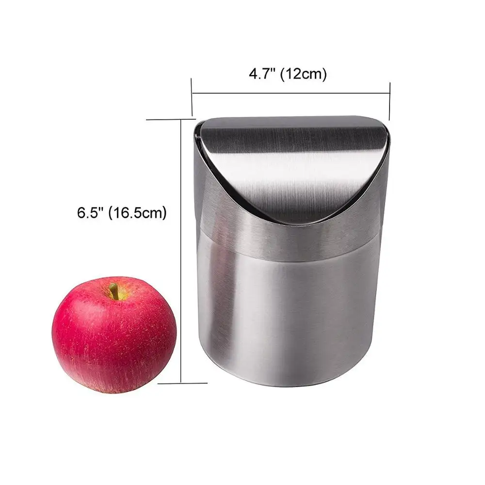 2019 Recycle Small Stainless Steel Creative Trash Can 1.5L  With Swing Lid for Office Bathroom Kitchen Waste Basket