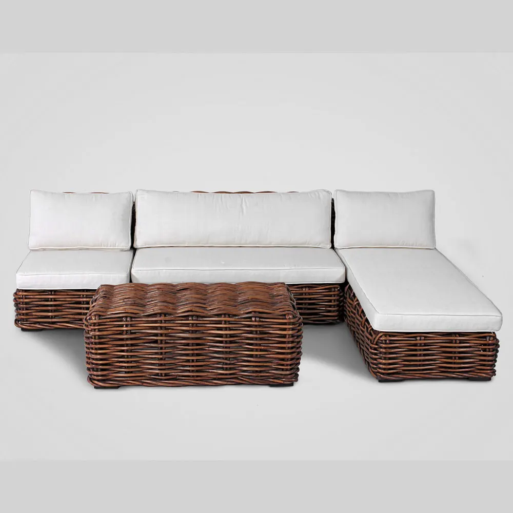 
Modern Style Furniture Living Room Sofa Rattan Set Wooden Frame Mahogany with Cushion 