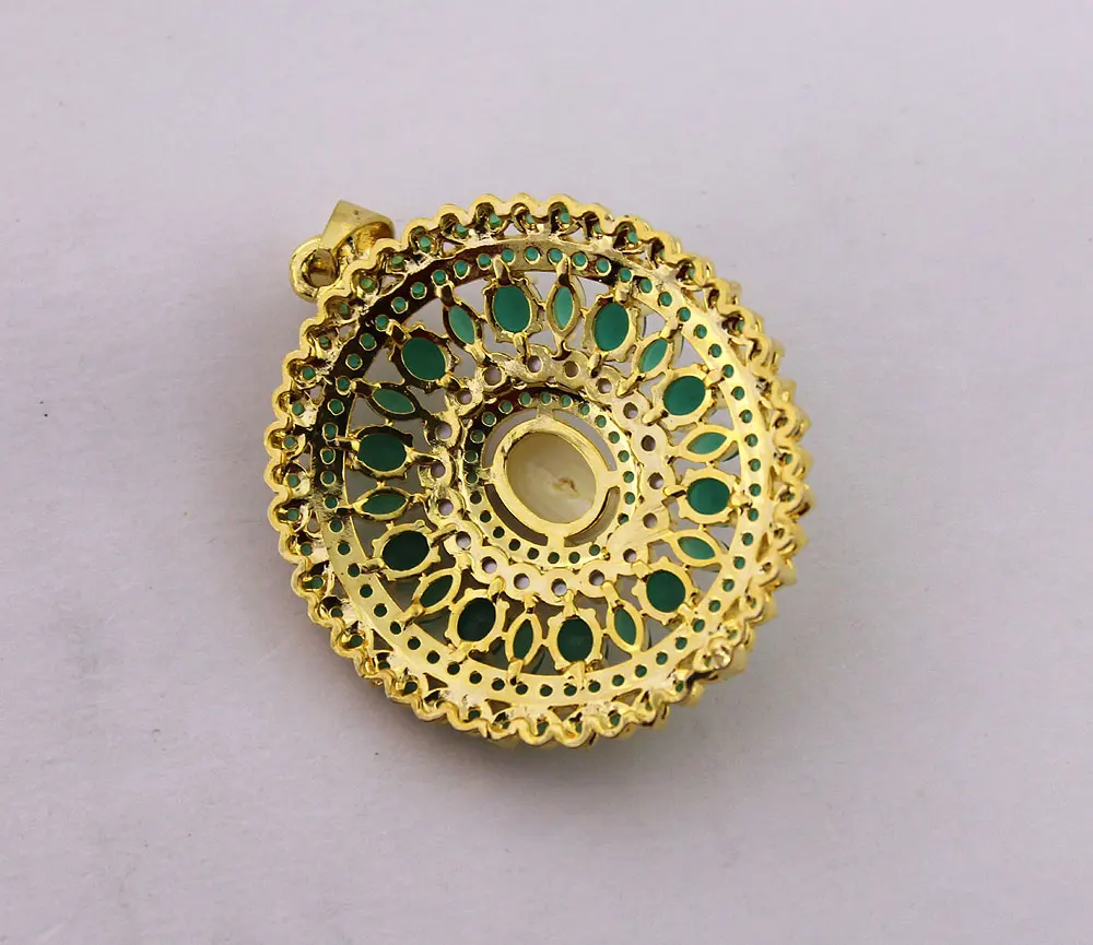 Beautiful Natural Emerald And Pearl Gold Plated Earrings, Pendants & Necklace Set Jewelry Wholesale Price