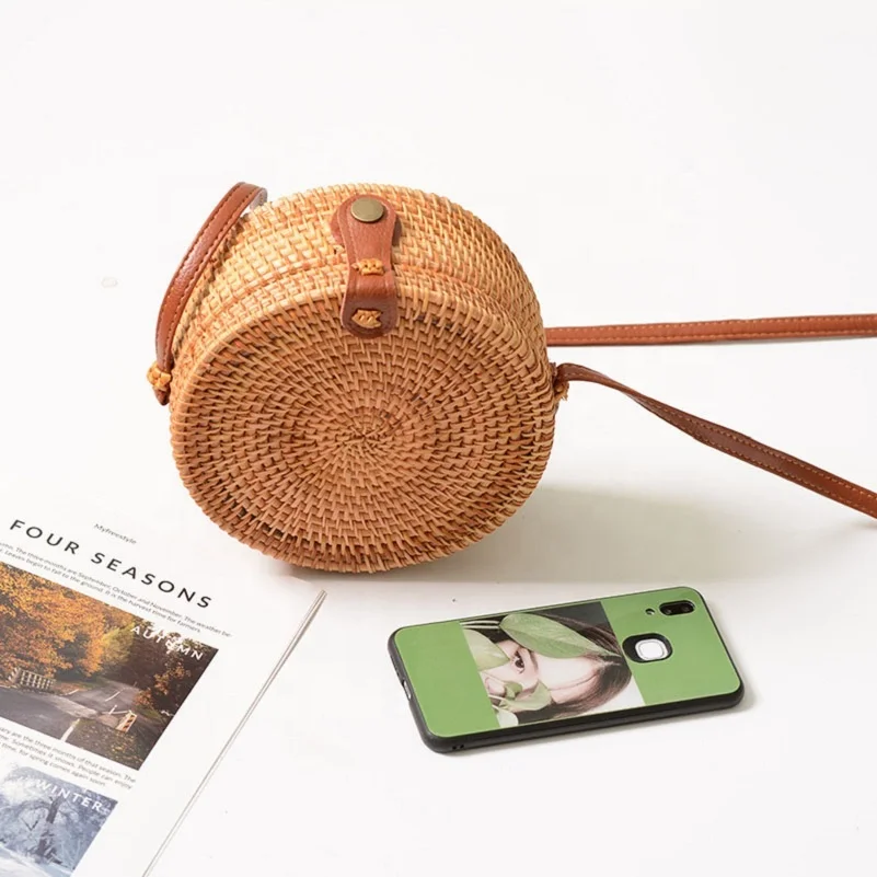 Wholesale fashion square mini bucket straw bag Indonesia Bali beach woven rattan handbag